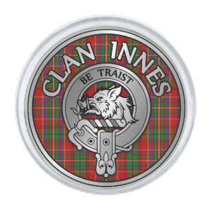 Clan Innes Crest & Tartan Silver Finish Lapel Pin