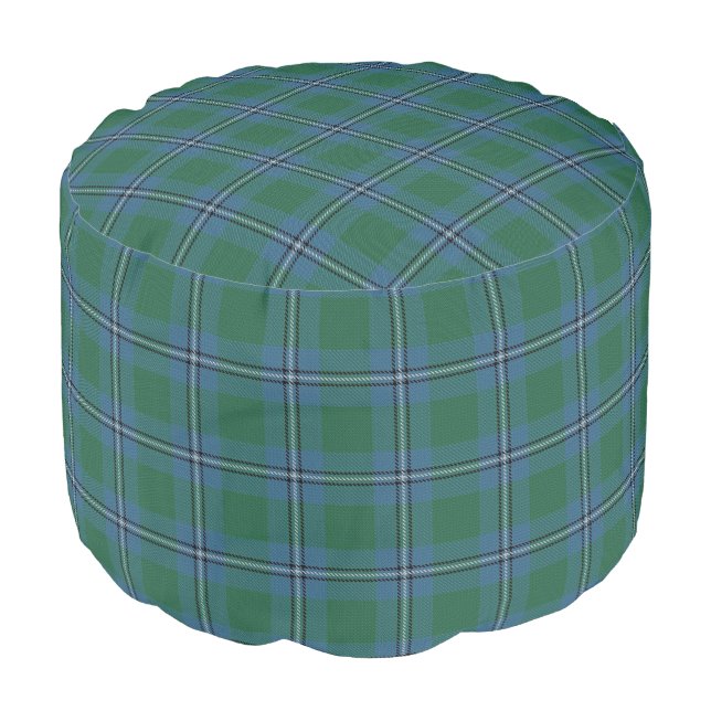 Clan Irvine Scottish Style Blue Green Tartan Pouf (Angled Front)