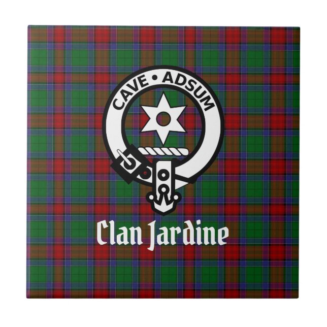 Clan Jardine Crest Badge And Tartan  Ceramic Tile (Front)