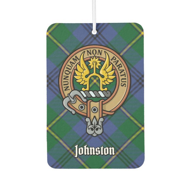 Clan Johnston Crest over Tartan Air Freshener (Front)