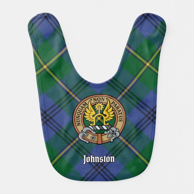Clan Johnston Crest over Tartan Baby Bib (Front)
