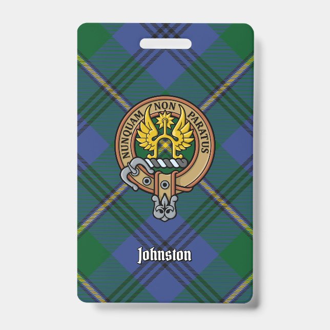 Clan Johnston Crest over Tartan Badge (Front)