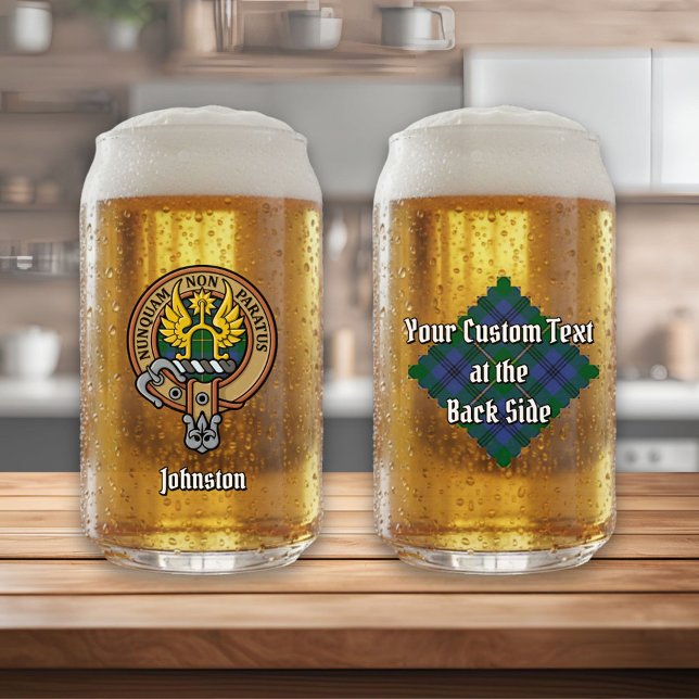 Clan Johnston Crest over Tartan Can Glass (Creator Uploaded)