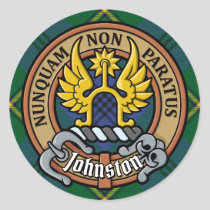 Clan Johnston Crest over Tartan Classic Round Sticker