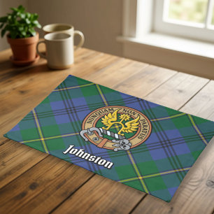 Clan Johnston Crest over Tartan Cloth Placemat