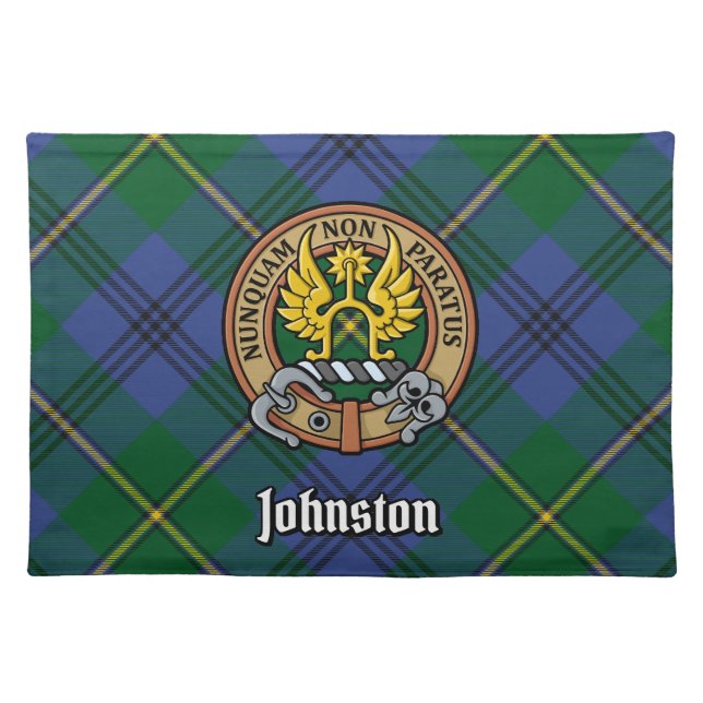 Clan Johnston Crest over Tartan Cloth Placemat (Front)