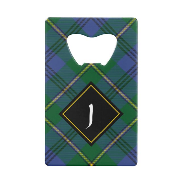Clan Johnston Crest over Tartan Credit Card Bottle Opener (Front)