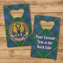 Clan Johnston Crest over Tartan Credit Card Bottle Opener