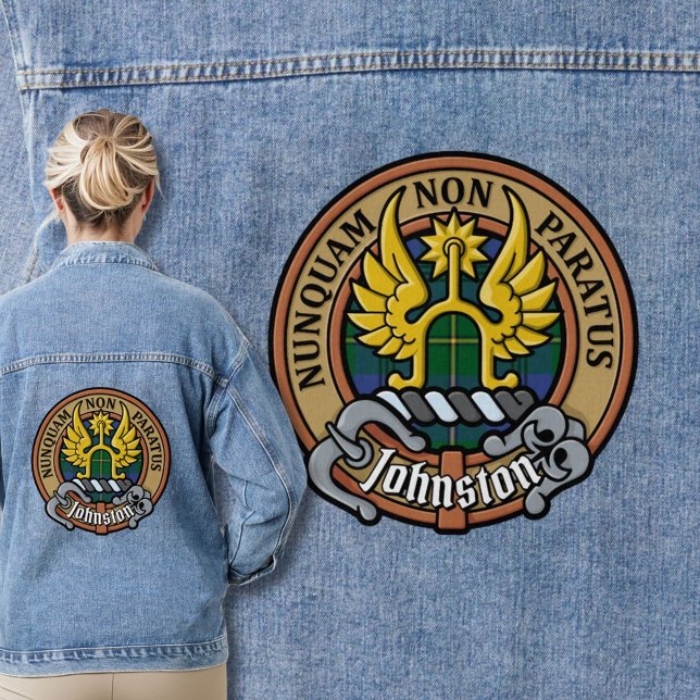 Clan Johnston Crest over Tartan Denim Jacket (Creator Uploaded)