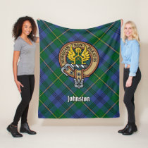 Clan Johnston Crest over Tartan Fleece Blanket