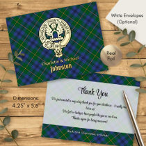 Clan Johnston Crest over Tartan Foil Invitation Postcard