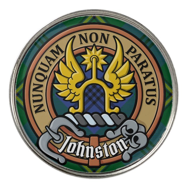 Clan Johnston Crest over Tartan Golf Ball Marker (Front)