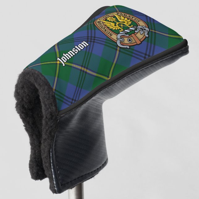 Clan Johnston Crest over Tartan Golf Head Cover (3/4 Front)