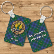 Clan Johnston Crest over Tartan Keychain