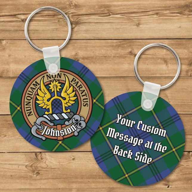 Clan Johnston Crest over Tartan Keychain (Creator Uploaded)