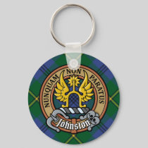 Clan Johnston Crest over Tartan Keychain