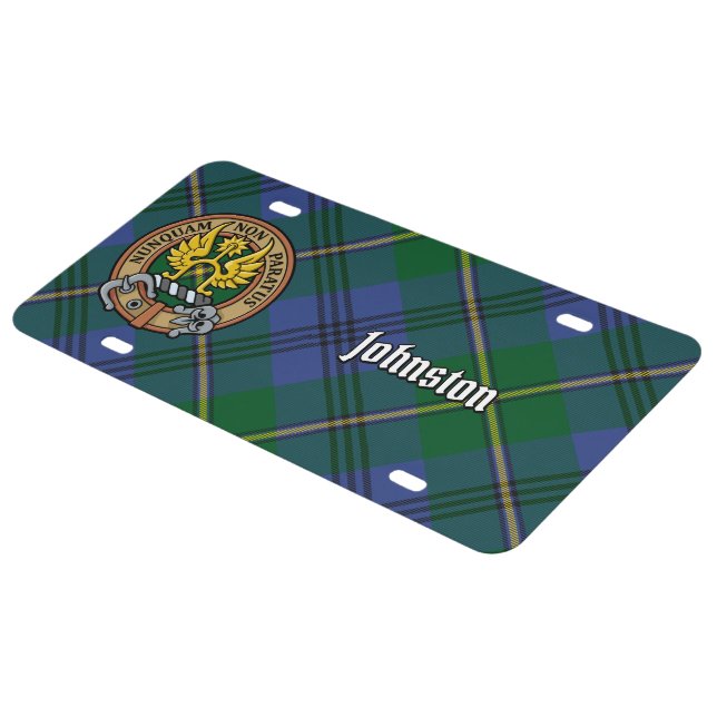 Clan Johnston Crest over Tartan License Plate (Side)