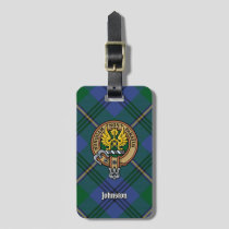 Clan Johnston Crest over Tartan Luggage Tag