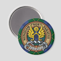 Clan Johnston Crest over Tartan Magnet