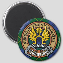 Clan Johnston Crest over Tartan Magnet
