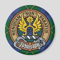 Clan Johnston Crest over Tartan Magnet