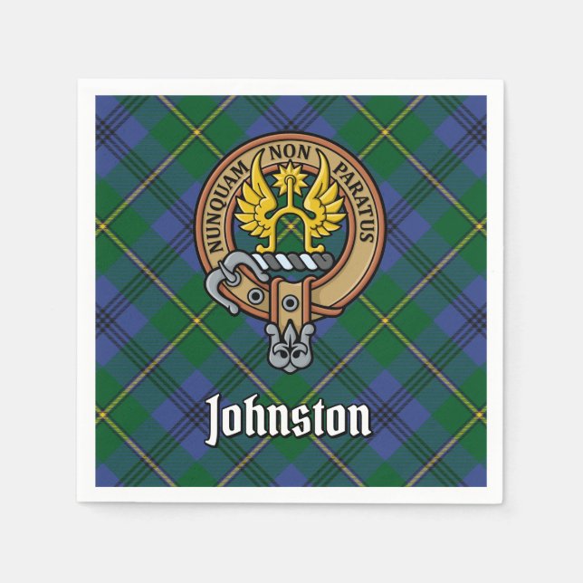 Clan Johnston Crest over Tartan Napkins (Front)