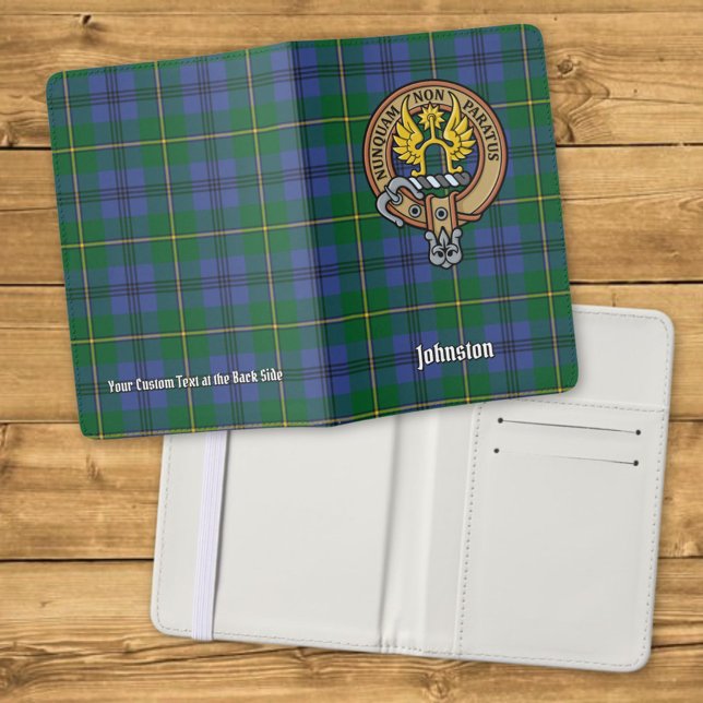 Clan Johnston Crest over Tartan Passport Holder (Creator Uploaded)