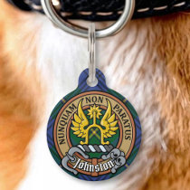 Clan Johnston Crest over Tartan Pet ID Tag