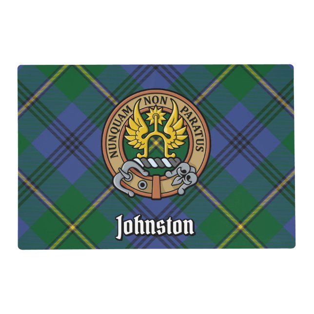 Clan Johnston Crest over Tartan Placemat (Front)