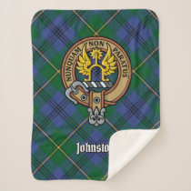 Clan Johnston Crest over Tartan Sherpa Blanket