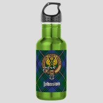 Clan Johnston Crest over Tartan Stainless Steel Water Bottle