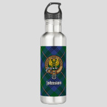 Clan Johnston Crest over Tartan Stainless Steel Water Bottle