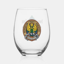 Clan Johnston Crest over Tartan Stemless Wine Glass