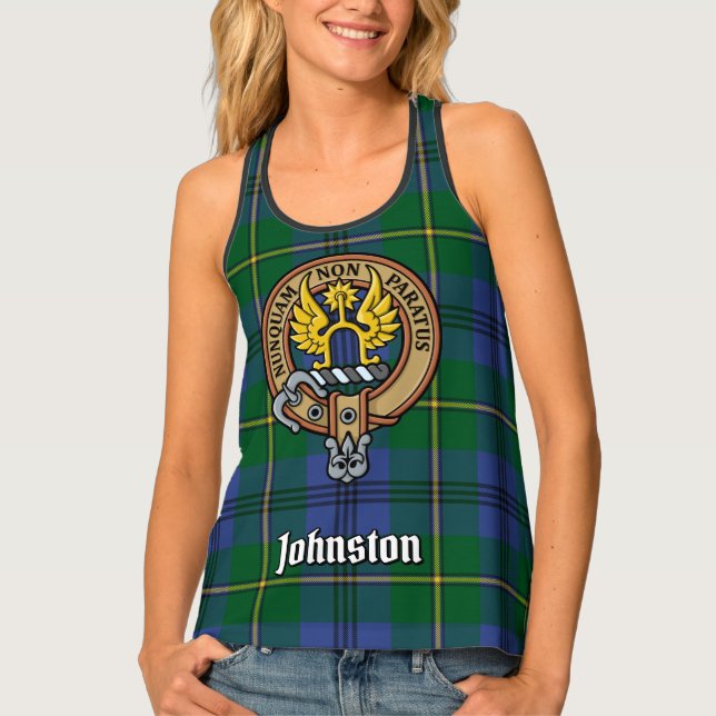 Clan Johnston Crest over Tartan Tank Top (Front)