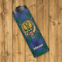 Clan Johnston Crest over Tartan Thermal Tumbler