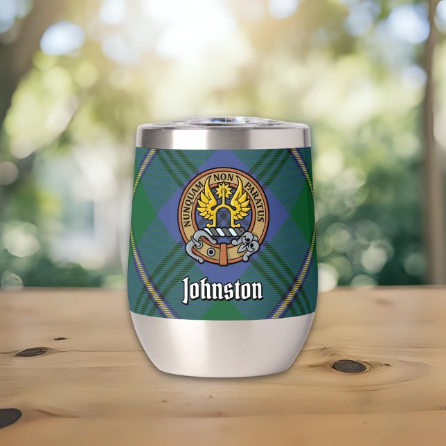 Clan Johnston Crest over Tartan Thermal Wine Tumbler (Creator Uploaded)