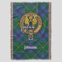 Clan Johnston Crest over Tartan Throw Blanket