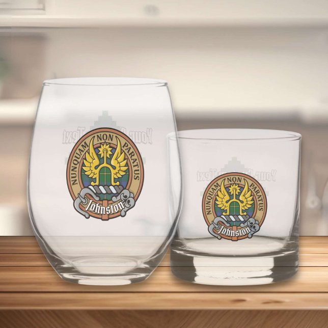 Clan Johnston Crest over Tartan Whiskey Glass (Creator Uploaded)