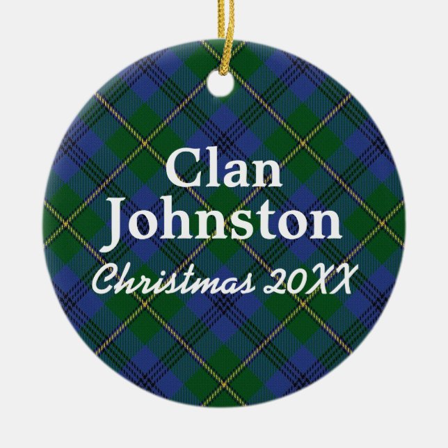 Clan Johnston Scottish Tartan Ceramic Ornament (Front)