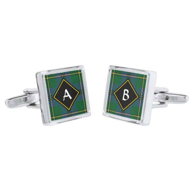 Clan Johnston Tartan Cufflinks (Angled)