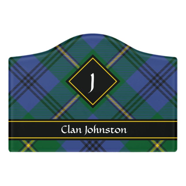Clan Johnston Tartan Door Sign (Small Crest Front)