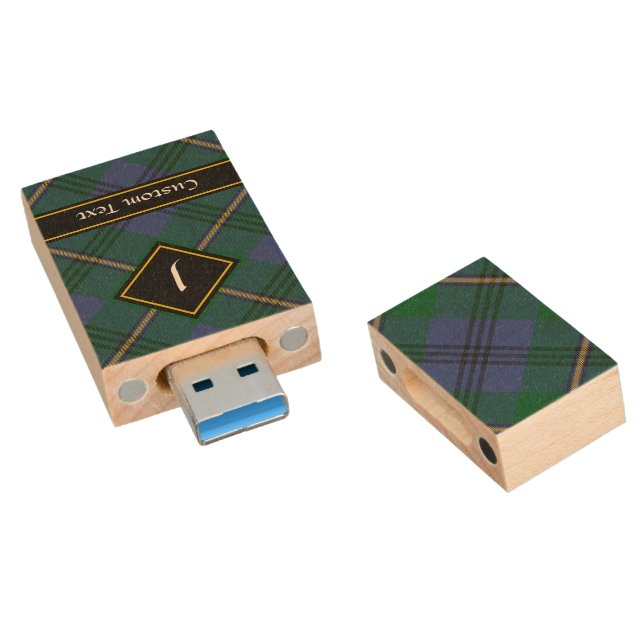 Clan Johnston Tartan Wood Flash Drive (Angled)