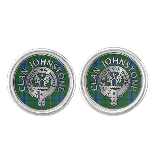 Clan Johnstone Crest & Tartan Cufflinks (Front)