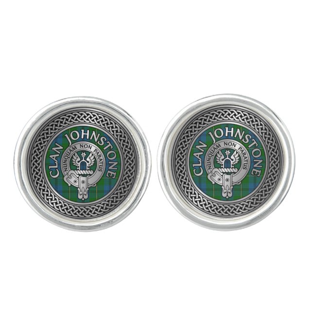 Clan Johnstone Crest & Tartan Knot Cufflinks (Front)