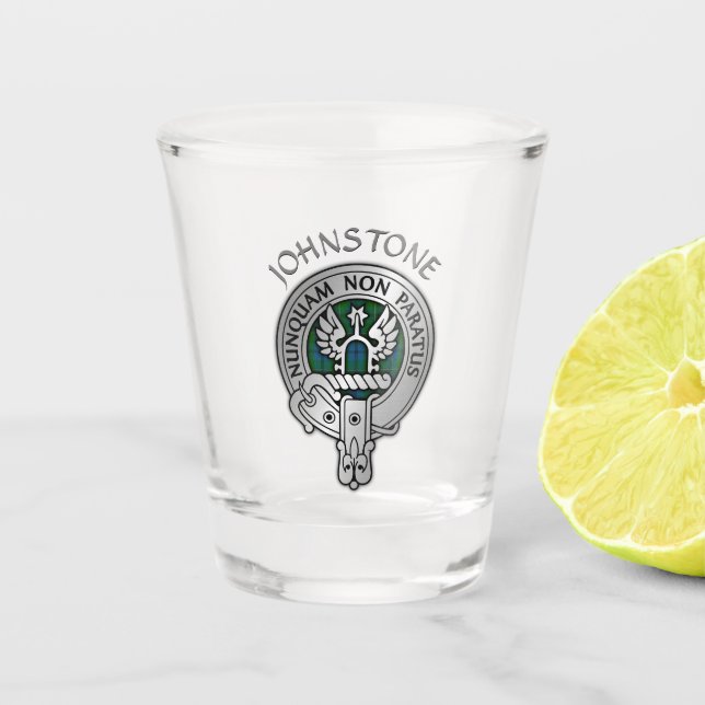 Clan Johnstone Crest & Tartan Shot Glass (Front)
