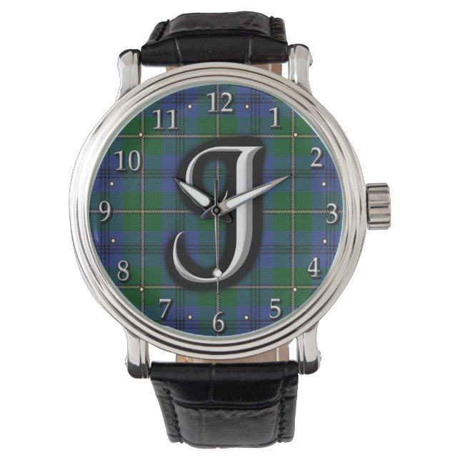 Clan Johnstone Johnston Letter J Monogram Tartan Watch (Front)