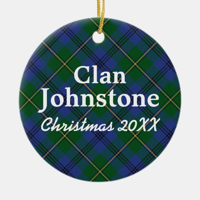 Clan Johnstone Scottish Tartan Ceramic Ornament (Front)