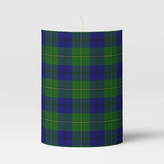 Clan Johnstone Scottish Tartan Plaid Pillar Candle (Front)
