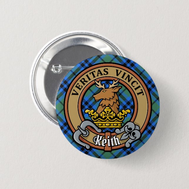 Clan Keith Crest over Tartan Button (Front & Back)