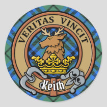 Clan Keith Crest over Tartan Classic Round Sticker